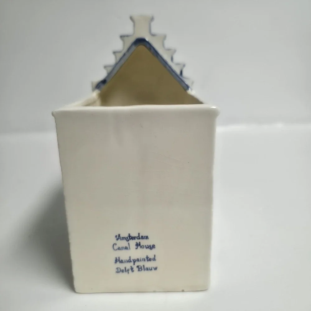 Amsterdam Canal House Handpainted Delft Blauw Vintage Ceramic Planter Vase Chip